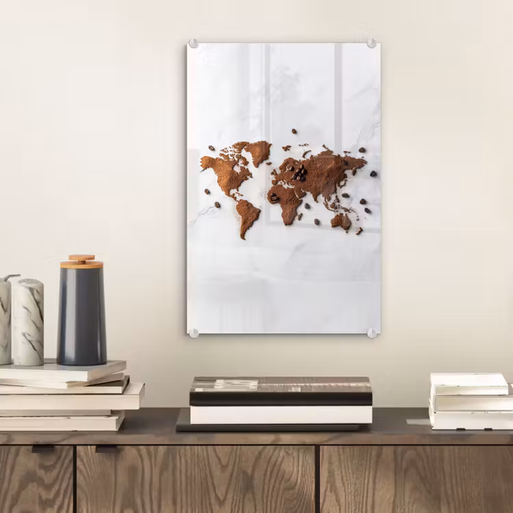 Glas schilderij - Wereldkaart - Koffie - Marmer — 2