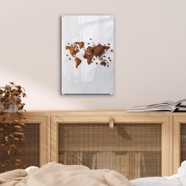 Glas schilderij - Wereldkaart - Koffie - Marmer — 5
