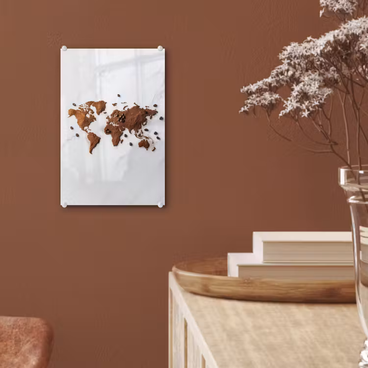 Glas schilderij - Wereldkaart - Koffie - Marmer — 6