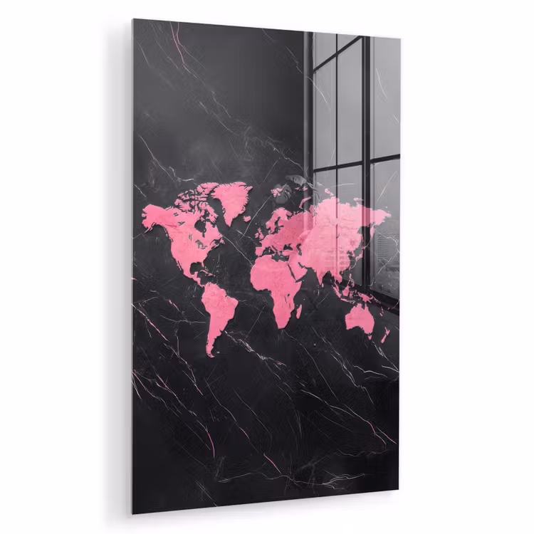 Glas schilderij - Wereldkaart - Roze - Marmer — 1