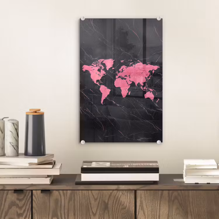 Glas schilderij - Wereldkaart - Roze - Marmer — 2