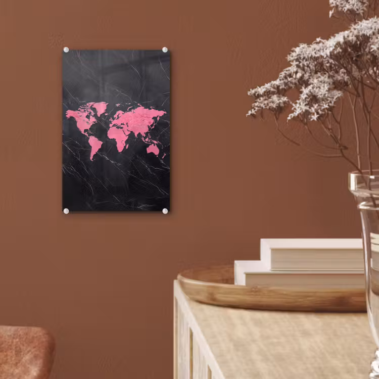 Glas schilderij - Wereldkaart - Roze - Marmer — 6