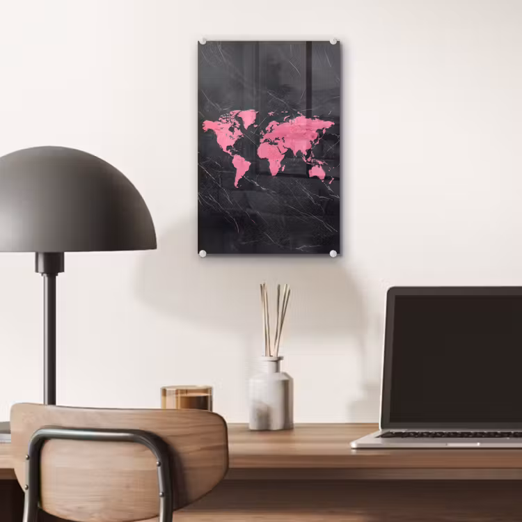 Glas schilderij - Wereldkaart - Roze - Marmer — 7