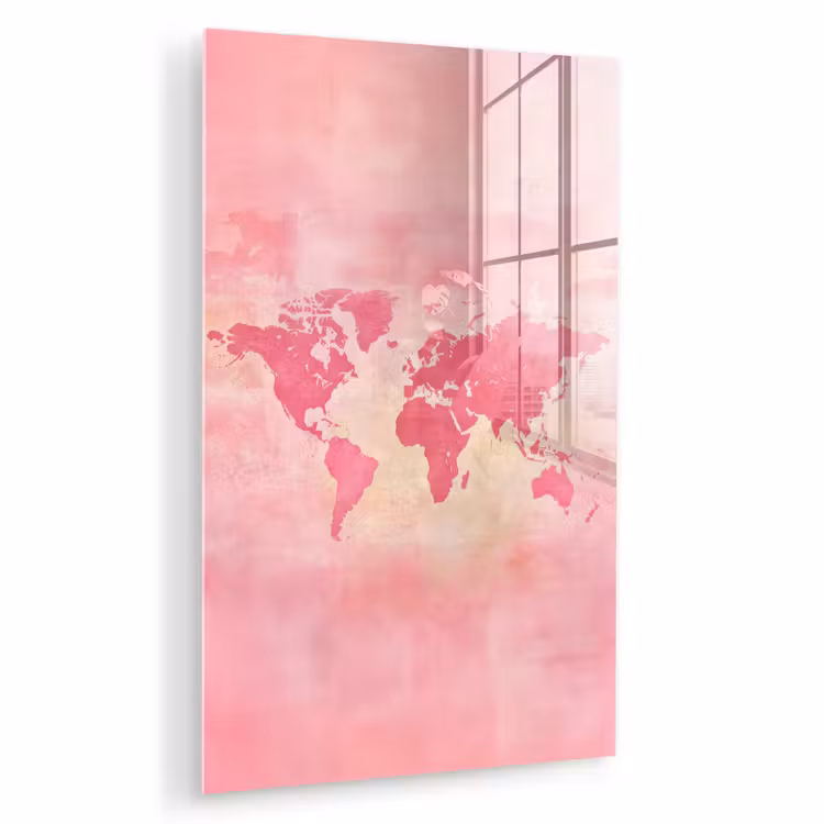Glas schilderij - Wereldkaart - Roze - Vaag — 1
