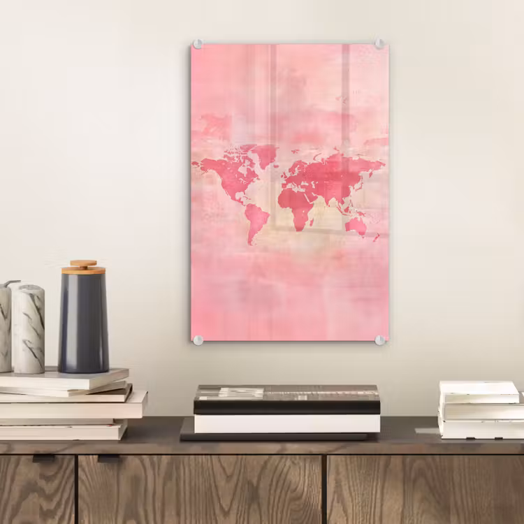 Glas schilderij - Wereldkaart - Roze - Vaag — 2