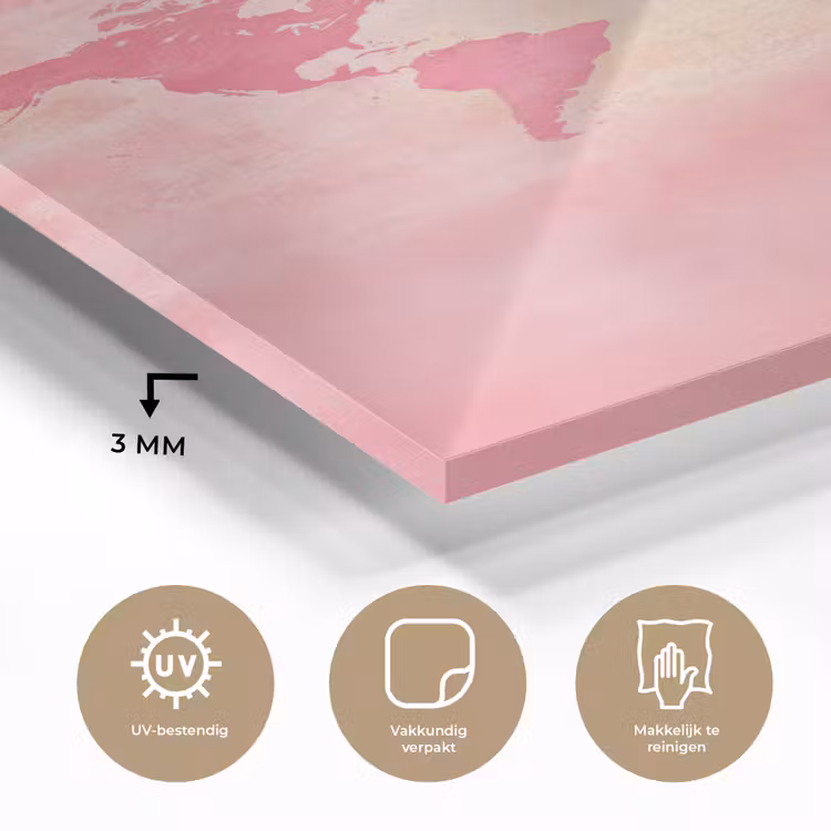 Glas schilderij - Wereldkaart - Roze - Vaag — 3