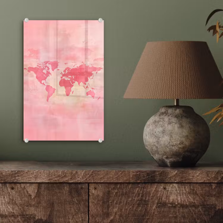 Glas schilderij - Wereldkaart - Roze - Vaag — 4