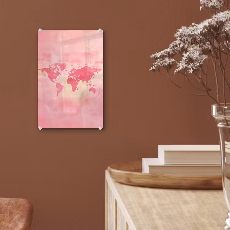 Glas schilderij - Wereldkaart - Roze - Vaag — 6