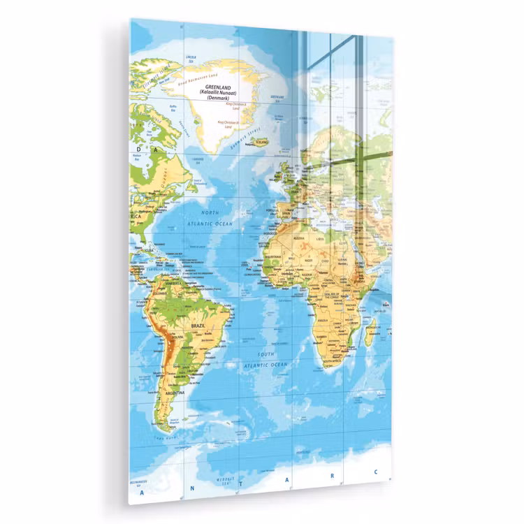 Glas schilderij - Wereldkaart - Staatkundig - Blauw - Aarde - Educatief — 1