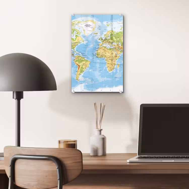 Glas schilderij - Wereldkaart - Staatkundig - Blauw - Aarde - Educatief — 7