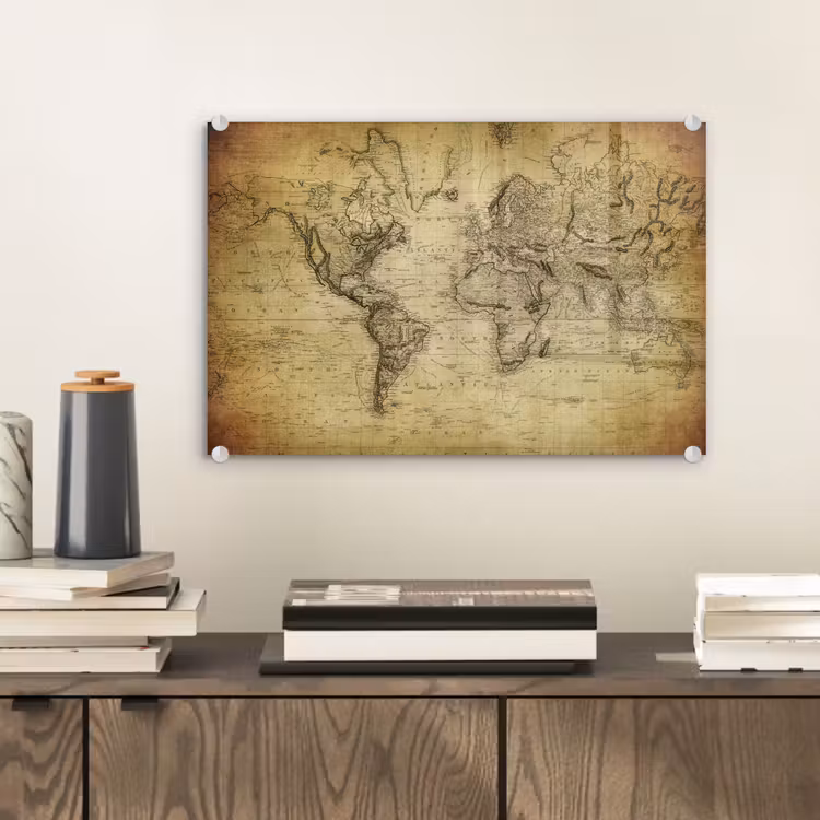 Glas schilderij - Wereldkaart - Vintage - Antiek - Bruin - Papier — 2