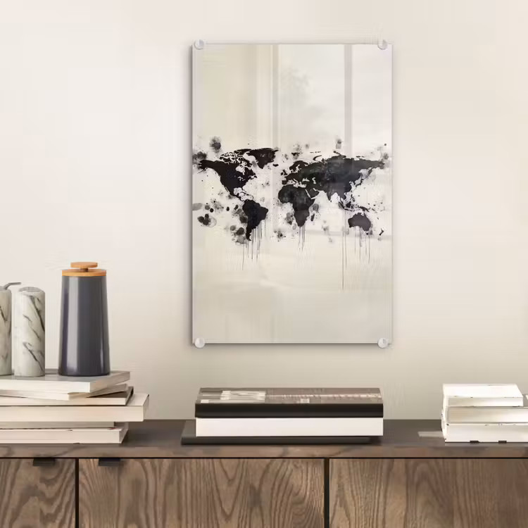 Glas schilderij - Wereldkaart - Zwart - Inkt — 2