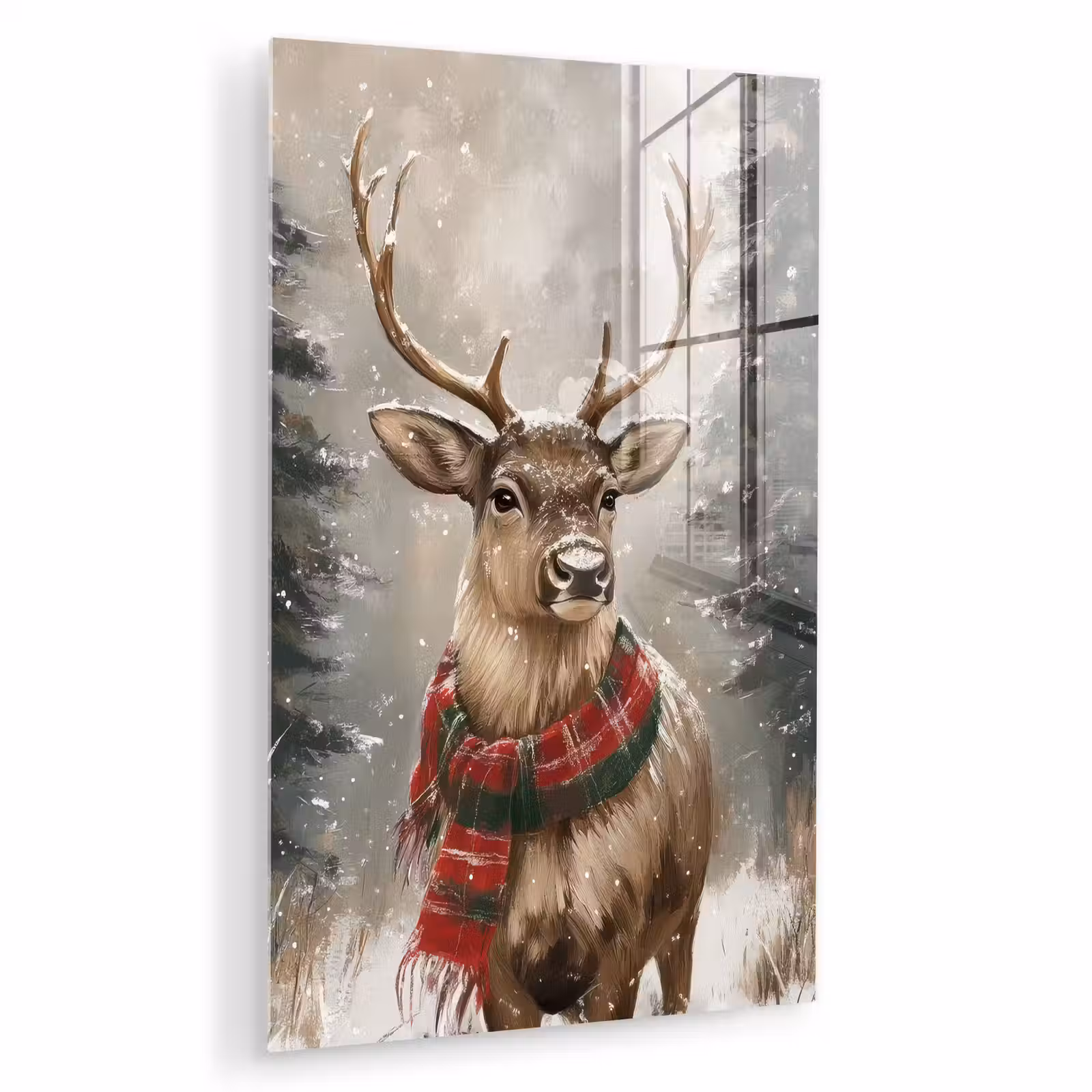 Glas schilderij - Winter - Bos - Rendier - Donker — 1