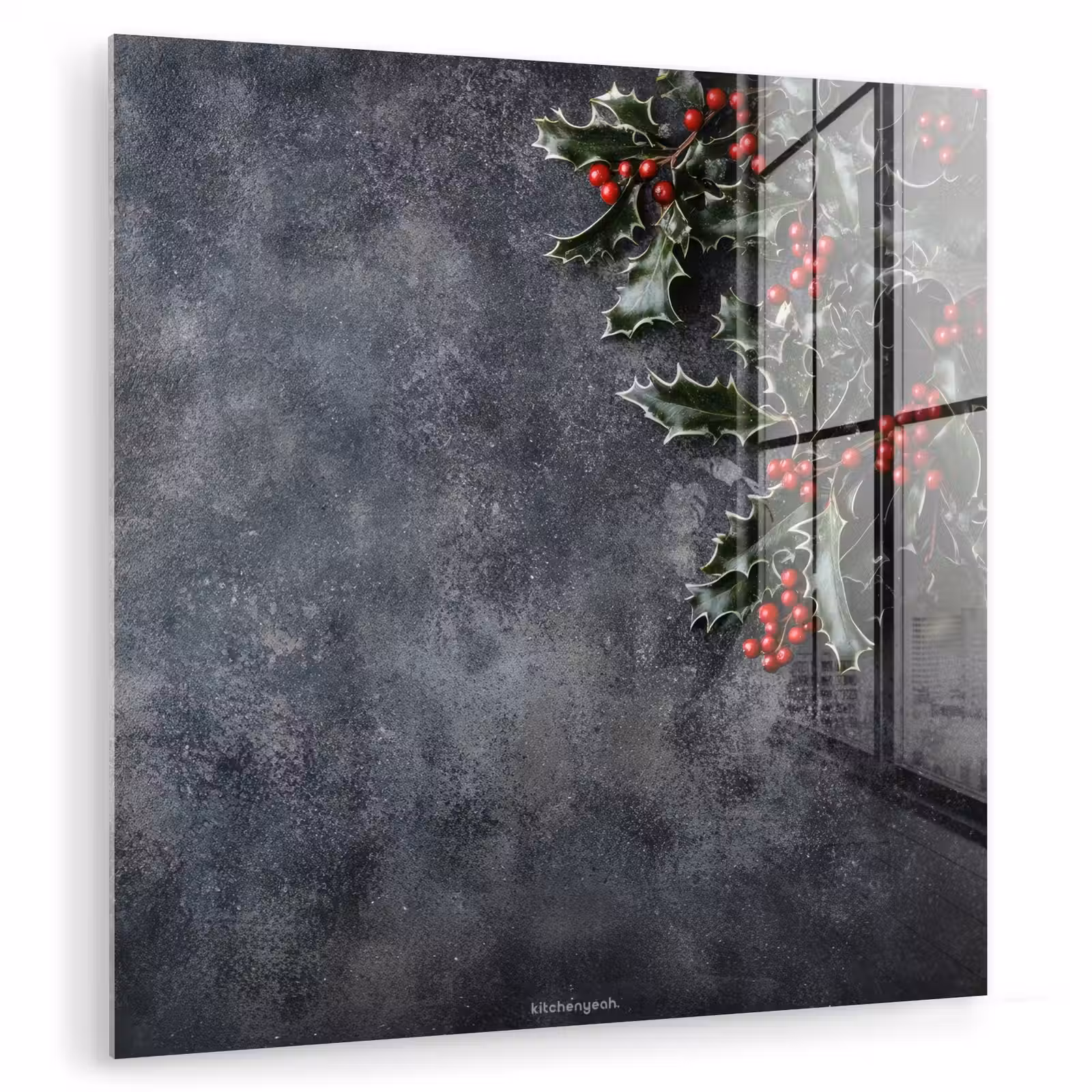 Glas schilderij - Winter - Hulst - Kerst - Beton — 1