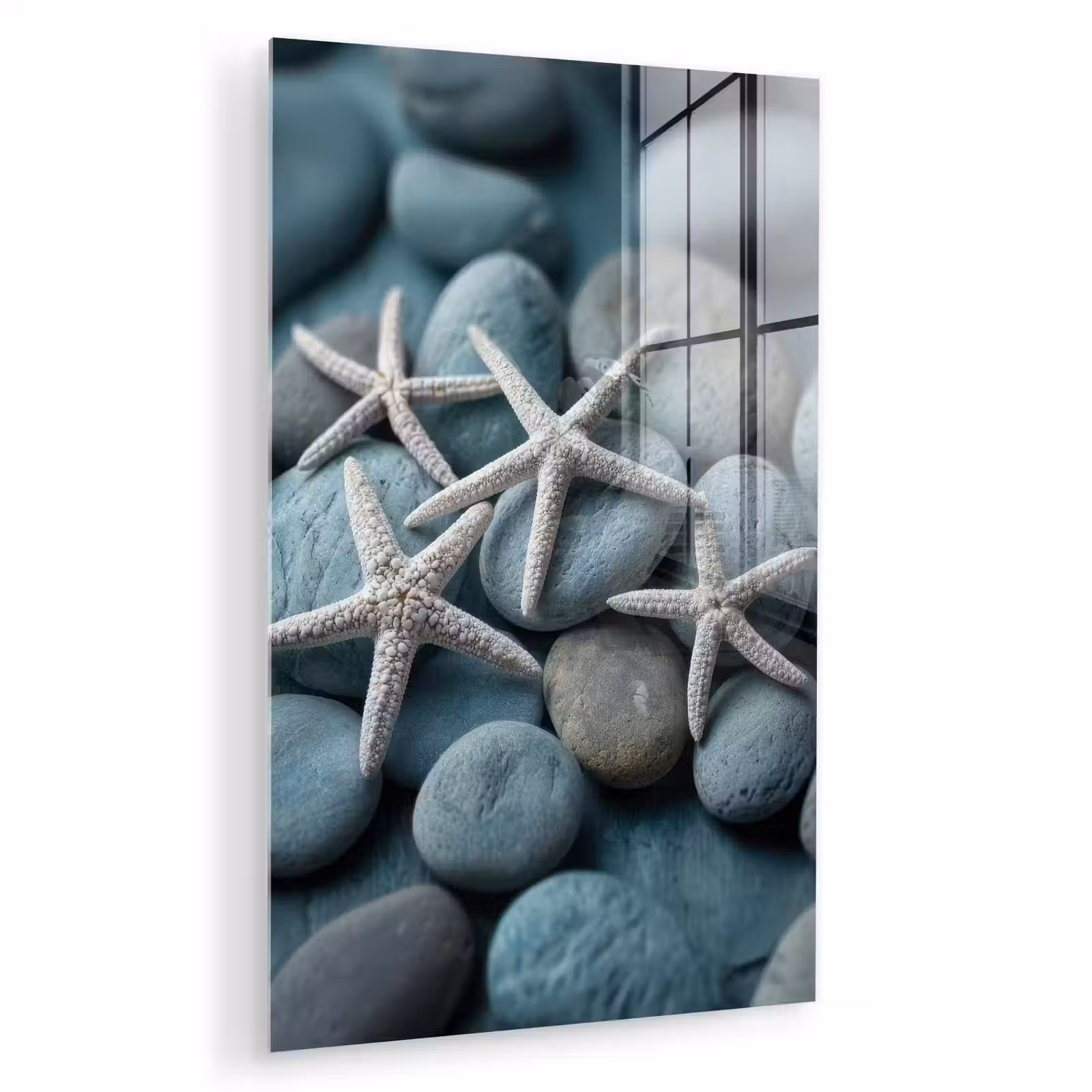 Glas schilderij - Zeesterren - Stenen - Wit — 1