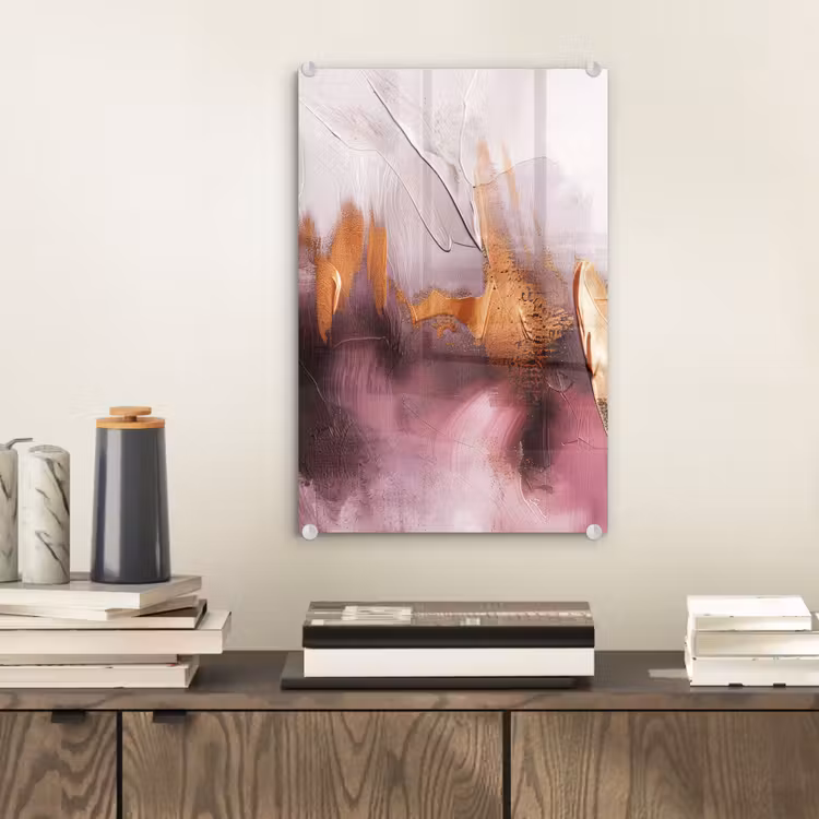 Glas schilderij - Watercolor - Goud - Roze - Abstract - Kunst — 2