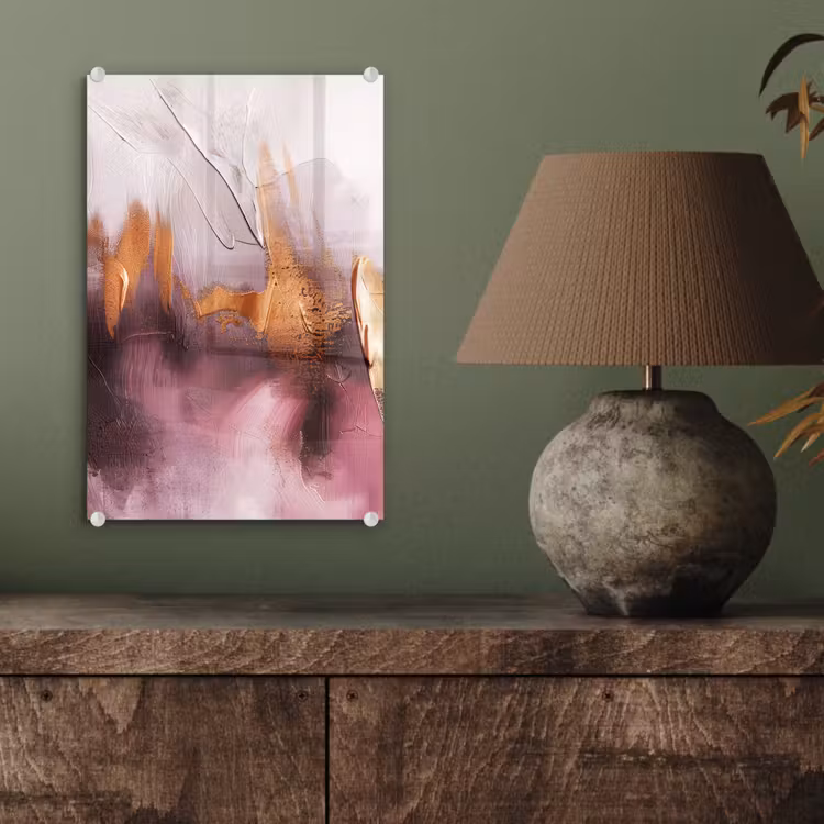Glas schilderij - Watercolor - Goud - Roze - Abstract - Kunst — 4
