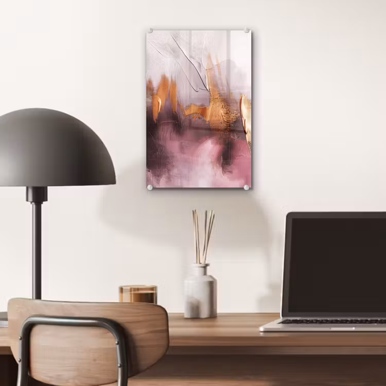 Glas schilderij - Watercolor - Goud - Roze - Abstract - Kunst — 7