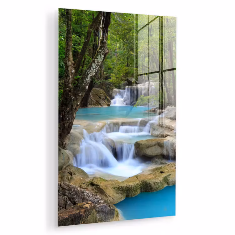 Glas schilderij - Waterval - Natuur - Rivier - Bos - Water — 1