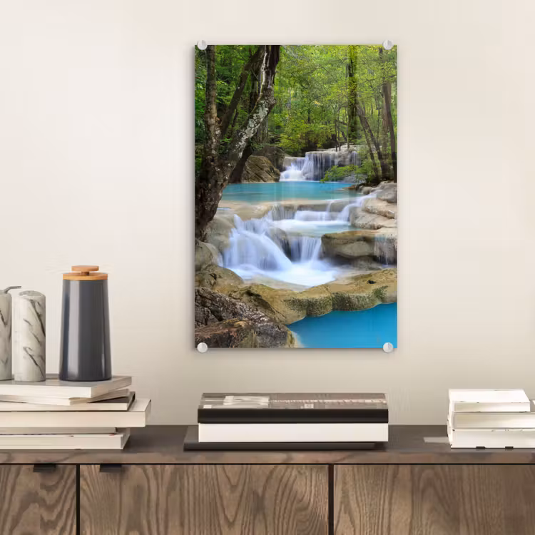 Glas schilderij - Waterval - Natuur - Rivier - Bos - Water — 2
