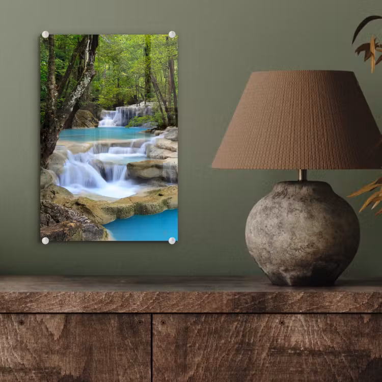 Glas schilderij - Waterval - Natuur - Rivier - Bos - Water — 4