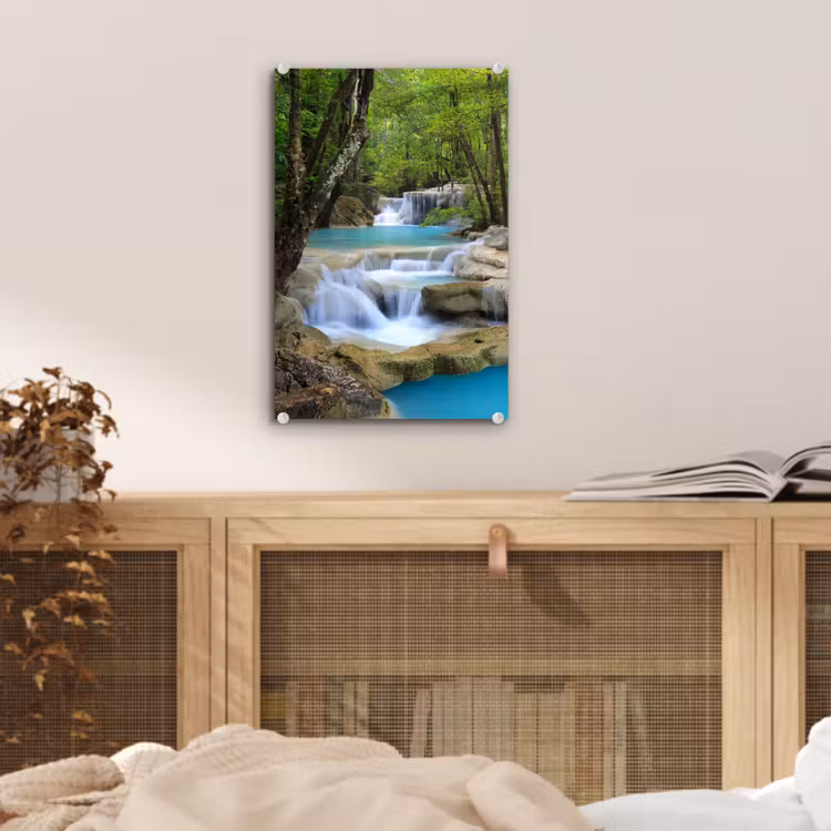 Glas schilderij - Waterval - Natuur - Rivier - Bos - Water — 5
