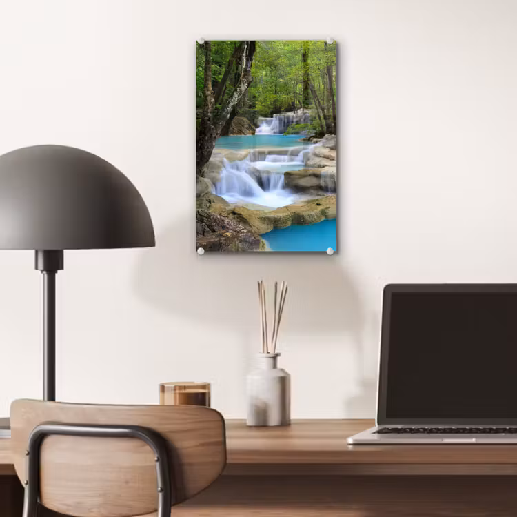 Glas schilderij - Waterval - Natuur - Rivier - Bos - Water — 7