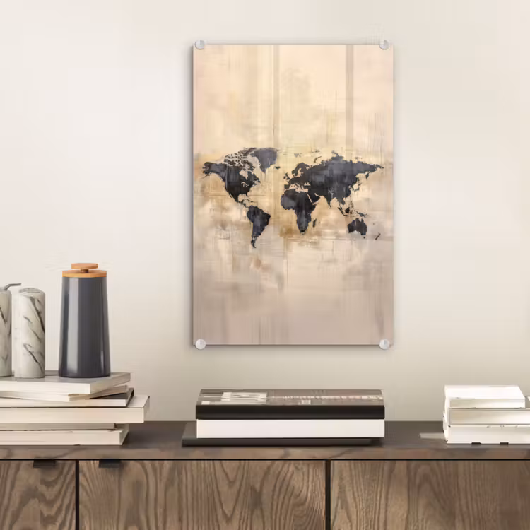 Glas schilderij - Wereldkaart - Goud - Zwart - Abstract — 2