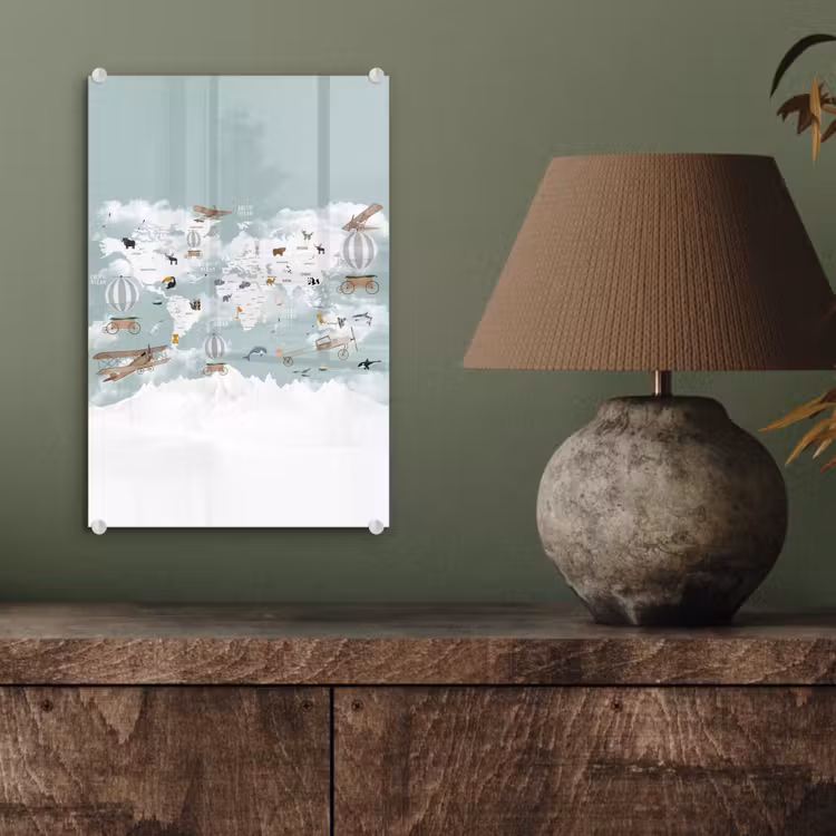 Glas schilderij - Wereldkaart - Kind - Vliegtuig — 4