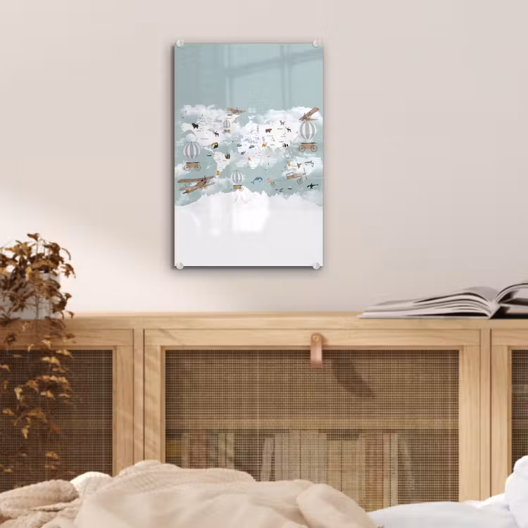Glas schilderij - Wereldkaart - Kind - Vliegtuig — 5