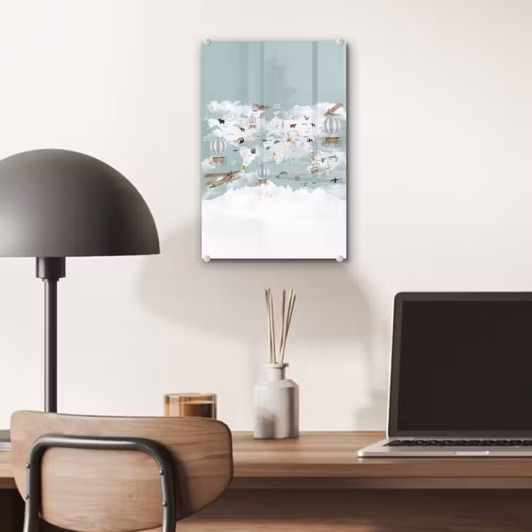 Glas schilderij - Wereldkaart - Kind - Vliegtuig — 7