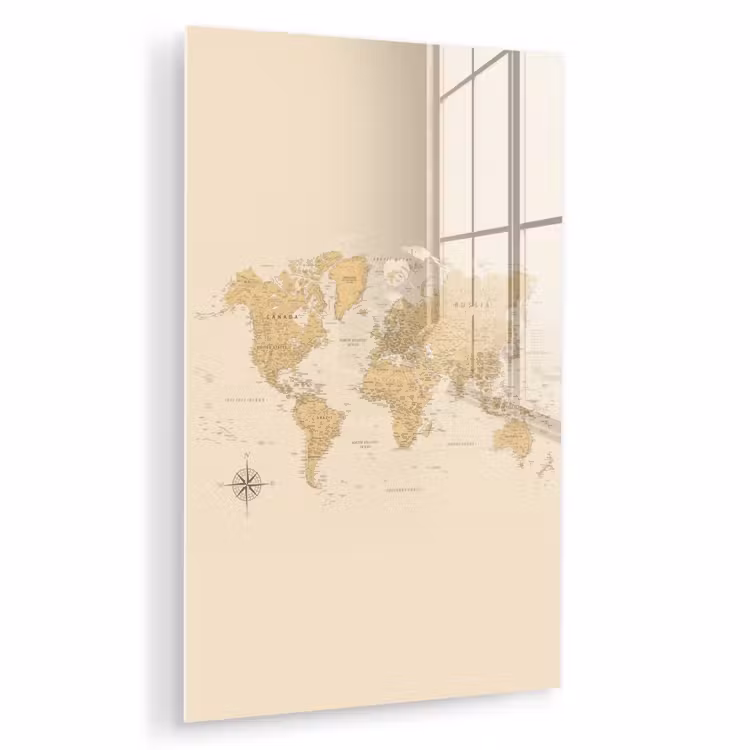 Glas schilderij - Wereldkaart - Realistisch - Beige — 1