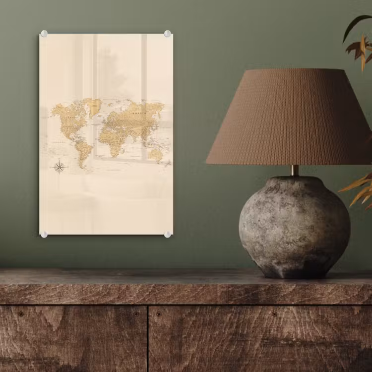 Glas schilderij - Wereldkaart - Realistisch - Beige — 4