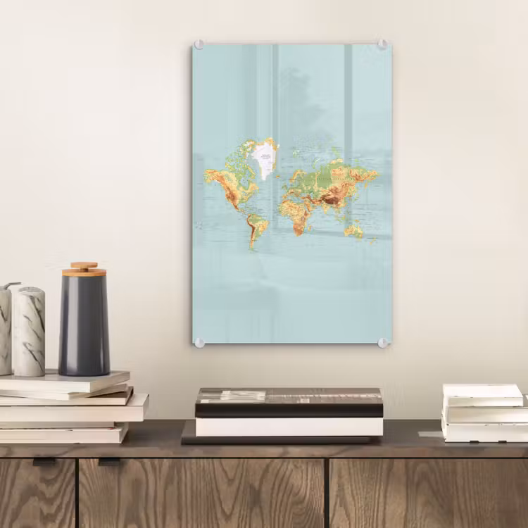Glas schilderij - Wereldkaart - Realistisch - Blauw — 2