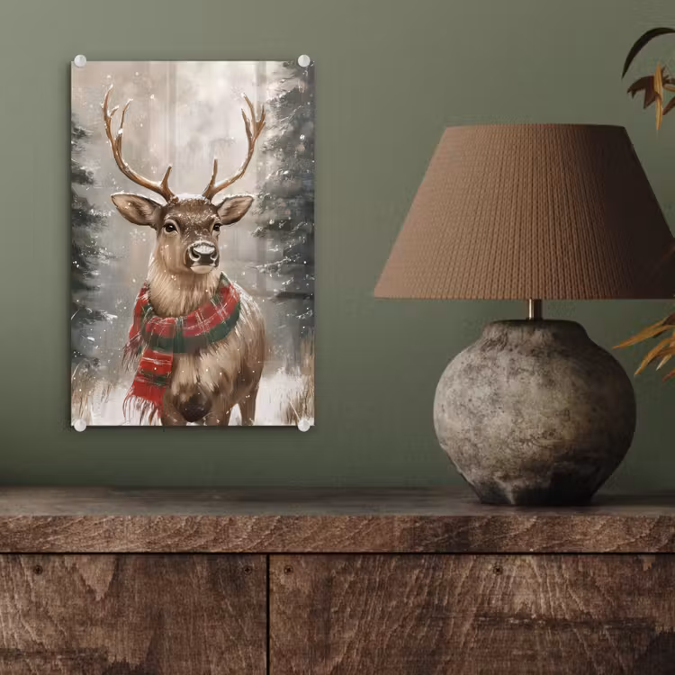 Glas schilderij - Winter - Bos - Rendier - Donker — 4