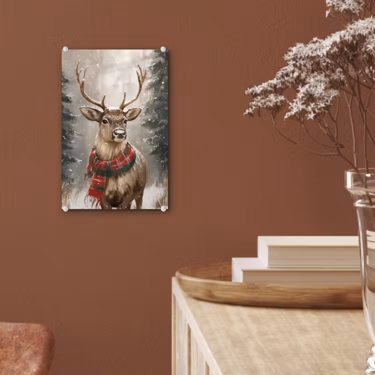 Glas schilderij - Winter - Bos - Rendier - Donker — 6