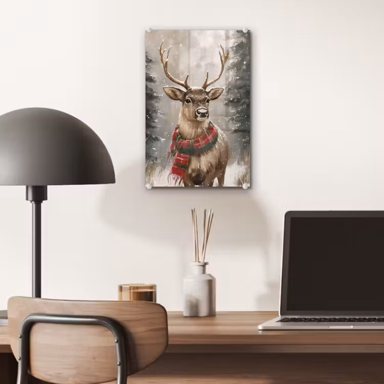 Glas schilderij - Winter - Bos - Rendier - Donker — 7