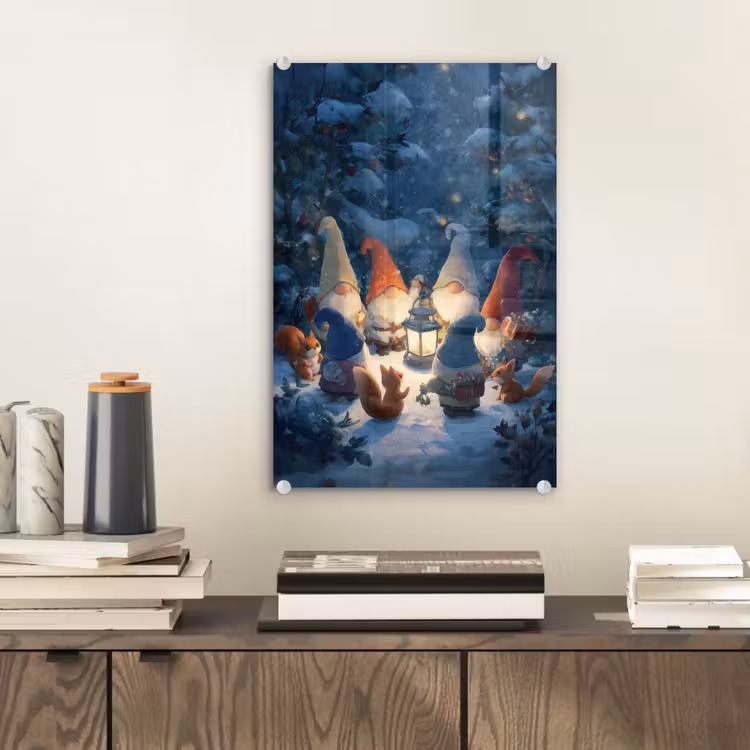 Glas schilderij - Winter - Gnooms - Eekhoorns - Meerkleurig — 2