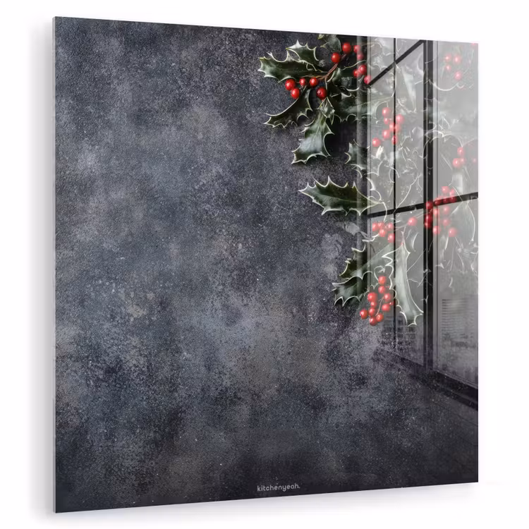 Glas schilderij - Winter - Hulst - Kerst - Beton — 1