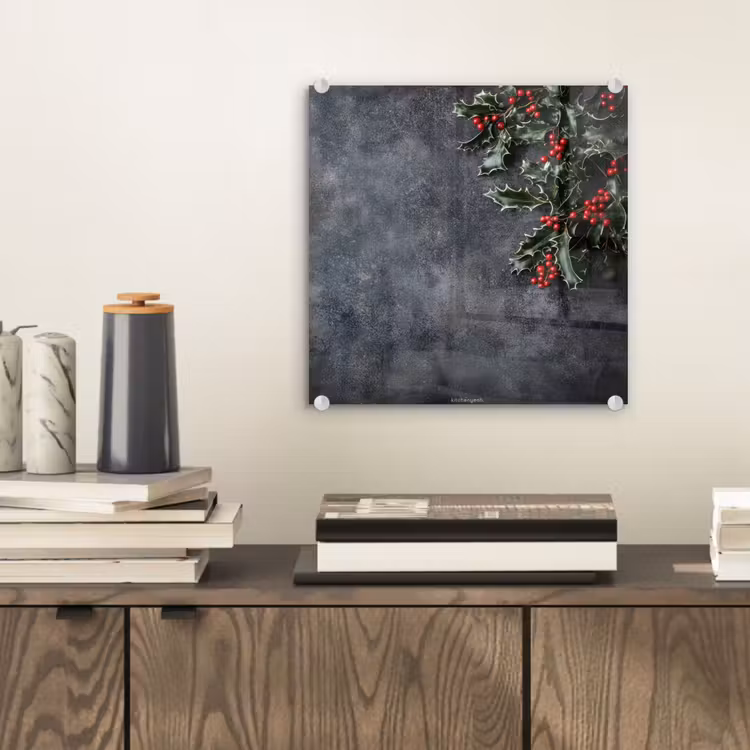 Glas schilderij - Winter - Hulst - Kerst - Beton — 2
