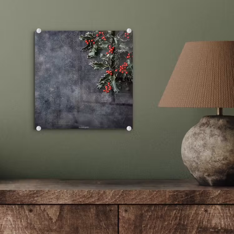 Glas schilderij - Winter - Hulst - Kerst - Beton — 4
