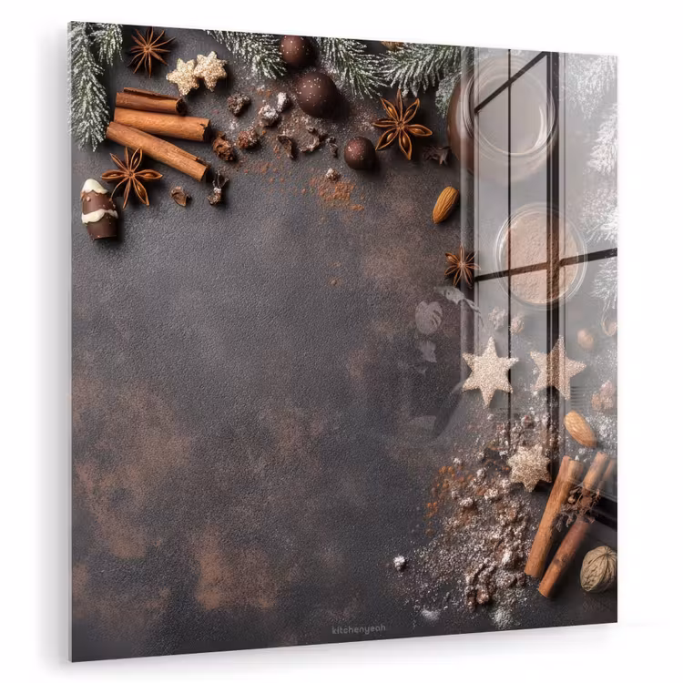 Glas schilderij - Winter - Kerst - Specerijen - Beton — 1