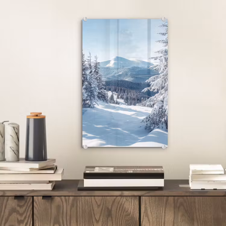 Glas schilderij - Winterlandschap - Natuur - Berg - Bomen - Sneeuw — 2