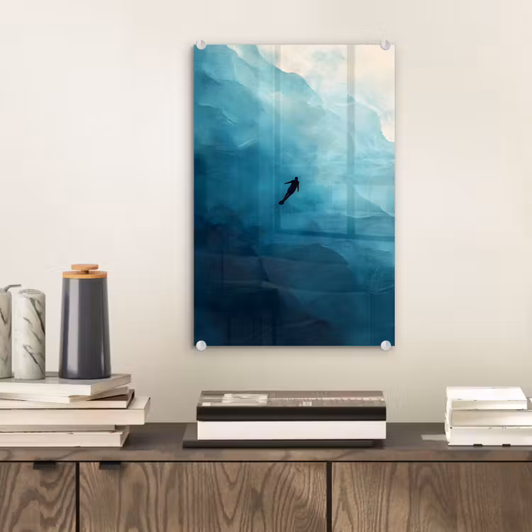 Glas schilderij - Zee - Silhouet - Abstract - Blauw — 2