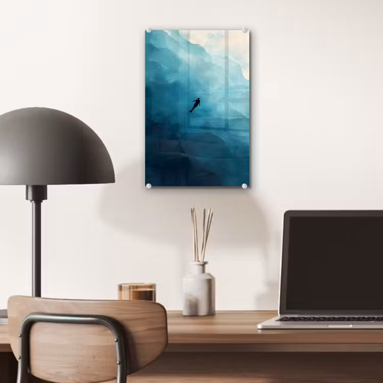 Glas schilderij - Zee - Silhouet - Abstract - Blauw — 7