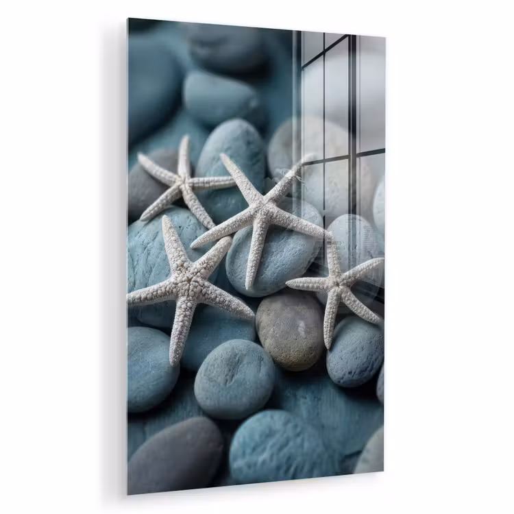 Glas schilderij - Zeesterren - Stenen - Wit — 1