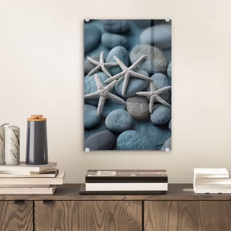 Glas schilderij - Zeesterren - Stenen - Wit — 2