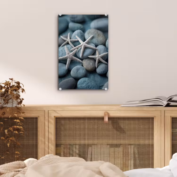 Glas schilderij - Zeesterren - Stenen - Wit — 5