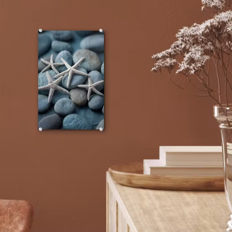 Glas schilderij - Zeesterren - Stenen - Wit — 6