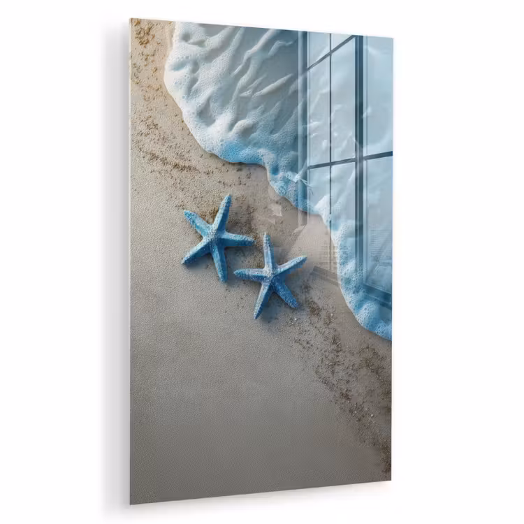 Glas schilderij - Zeesterren - Zand - Zee - Blauw — 1